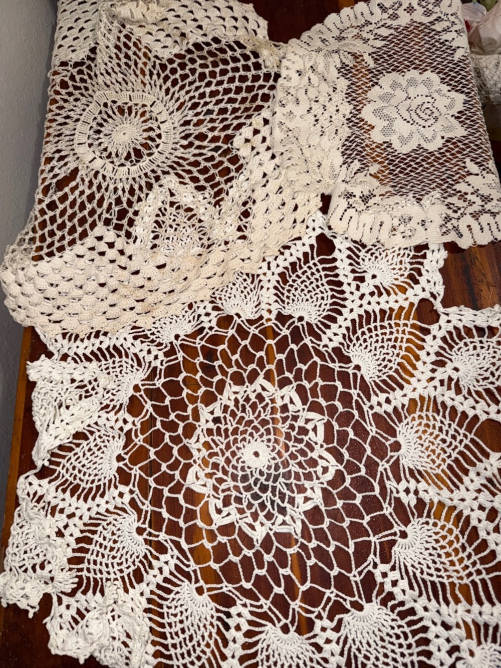 Vintage Large Handmade Doilies Table Decor Set 3